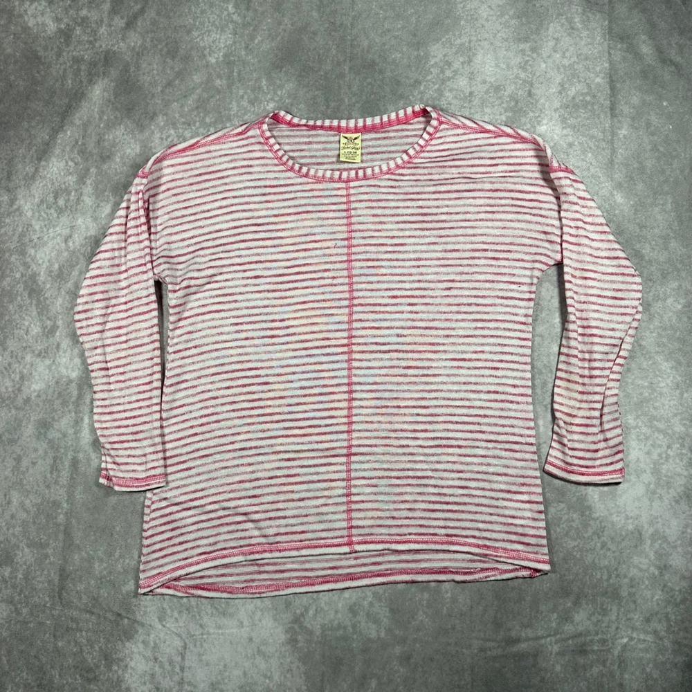 Faded Glory Womens Large Pink White‎ Striped Long Sleeve Scoop Neck Knit Top Y2K